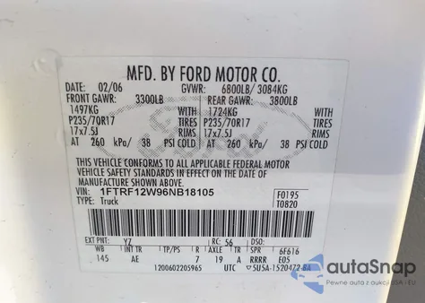 2006 Ford F-150 Stx/Xl/Xlt from USA, damaged, VIN 1FTRF12W96NB18105